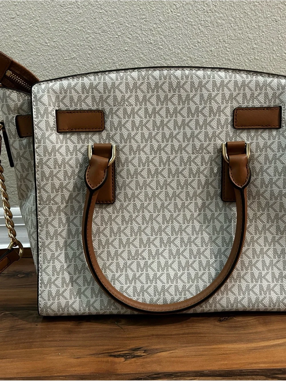 Michael Kors Cream & Brown MK Signature Satchel